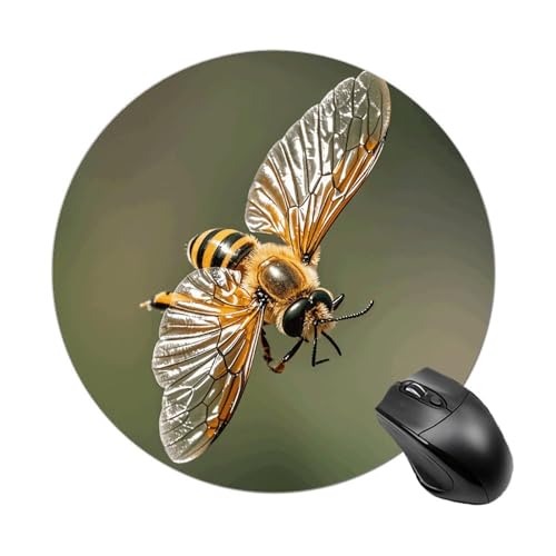 Rundes Mauspad mit genähtem Rand, Motiv: Biene, fliegend, Computer-Maus, rutschfest, Gummi-Mauspad, Schutz für Laptop, Büro oder Zuhause Rundes Mauspad mit genähtem Rand, Motiv: Biene, fliegend, Computer-Maus, rutschfest, Gummi-Mauspad, Schutz für Laptop, Büro oder Zuhause von DWVSFJM