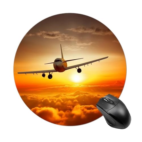 Rundes Mauspad mit genähtem Rand, Motiv: Flugzeug bei Sonnenuntergang, Computer-Maus, rutschfest, Gummi-Mauspad für Laptop, Büro oder Zuhause Rundes Mauspad mit genähtem Rand, Motiv: Flugzeug bei Sonnenuntergang, Computer-Maus, rutschfest, Gummi-Mauspad für Laptop, Büro oder Zuhause von DWVSFJM