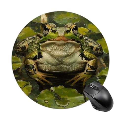 Rundes Mauspad mit genähtem Rand, Motiv: Lilie und Frosch, Computer-Maus, rutschfest, Gummi-Mauspad für Laptop, Büro oder Zuhause Rundes Mauspad mit genähtem Rand, Motiv: Lilie und Frosch, Computer-Maus, rutschfest, Gummi-Mauspad für Laptop, Büro oder Zuhause von DWVSFJM