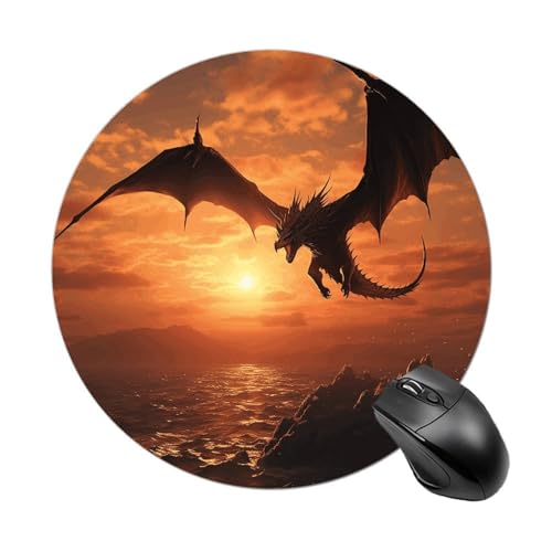 Rundes Mauspad mit genähtem Rand, Motiv: Meeres-Sonnenuntergang, fliegender Drache, Computer-Maus, rutschfest, Gummi-Mauspad für Laptop, Büro oder Zuhause Rundes Mauspad mit genähtem Rand, Motiv: Meeres-Sonnenuntergang, fliegender Drache, Computer-Maus, rutschfest, Gummi-Mauspad für Laptop, Büro oder Zuhause von DWVSFJM