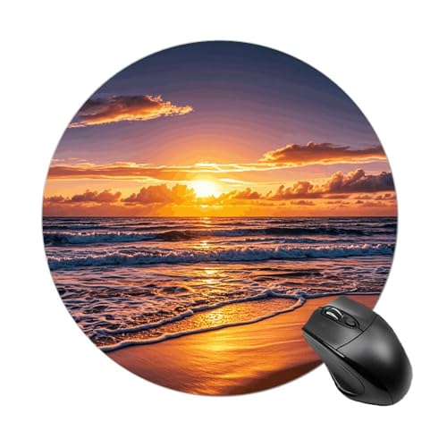 Rundes Mauspad mit genähtem Rand, Motiv: Strand, Sonnenuntergang, Wellen, Computer-Maus, rutschfest, Gummi-Mauspad für Laptop, Büro oder Zuhause Rundes Mauspad mit genähtem Rand, Motiv: Strand, Sonnenuntergang, Wellen, Computer-Maus, rutschfest, Gummi-Mauspad für Laptop, Büro oder Zuhause von DWVSFJM