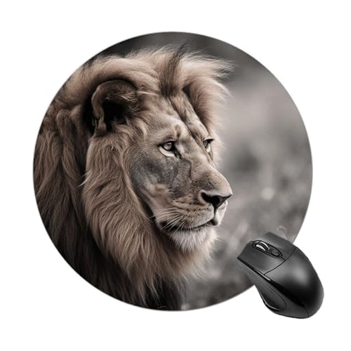 Rundes Mauspad mit genähtem Rand, Motiv: Wildtier-Löwe, Computer-Maus, rutschfest, Gummi-Mauspad, Schutz für Laptop, Büro oder Zuhause Rundes Mauspad mit genähtem Rand, Motiv: Wildtier-Löwe, Computer-Maus, rutschfest, Gummi-Mauspad, Schutz für Laptop, Büro oder Zuhause von DWVSFJM