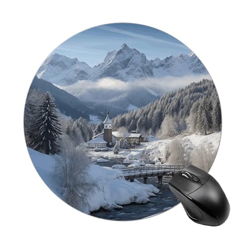 Rundes Mauspad mit genähtem Rand, Motiv: Winterlandschaft in den bayerischen Alpen, Computer-Maus, rutschfest, Gummi, für Laptop, Büro oder Zuhause Rundes Mauspad mit genähtem Rand, Motiv: Winterlandschaft in den bayerischen Alpen, Computer-Maus, rutschfest, Gummi, für Laptop, Büro oder Zuhause von DWVSFJM