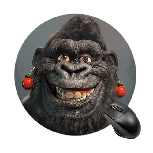 Rundes Mauspad mit lächelndem Gorilla-Foto, mit genähtem Rand, Computer-Maus, rutschfest, Gummi-Mauspad für Laptop, Büro oder Zuhause Rundes Mauspad mit lächelndem Gorilla-Foto, mit genähtem Rand, Computer-Maus, rutschfest, Gummi-Mauspad für Laptop, Büro oder Zuhause von DWVSFJM