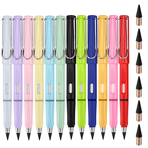 Tintenlose Bleistifte ewig,12 tintenlose Bleistifte + 6 Ersatzköpfe,Technologie Unbegrenztes Schreiben Ewiger Bleistift Kein Tintenstift, mit auswechselbarem Graphitstift von DWXX