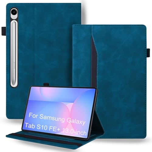 DWaybox Schutzhülle für Samsung Galaxy Tab S10 FE+ / S10 FE Plus 13,3 Zoll 2025 Modell (SM-X620 / X626B) - Stoßfestes Retro-PU-Leder + flexible TPU-Rückabdeckung mit Griffband & Kartenfächern von DWaybox