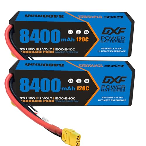 DXF 2 Packungen 3S LIPO AKKU, 11.1V 8400mAh 120C XT90 Plug, lipo akku Leistungsstarke LIPO Akkus für RC Helikopter, Auto, Flugmodelle, Boot und Truck. LIPO 3S mit kompatiblen Abmessungen und Spannung. von DXF