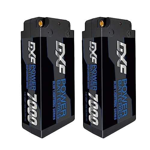 DXF 2S Kurzer LiPo Akku 7.6V 140C 7000mAh HV Hardcase Blue RC Batterie mit 5mm Kugel to Deans T Stecker für RC Car RC Truck Flugzeug Helikopter Boot Buggy Wing（2PCS） von DXF