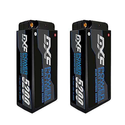 DXF 2S LiPo Akku 7,4V 120C 5200mAh Kurzer Hartschale mit 5,0 mm Kugel to Deans T Stecker für RC Car RC Truck Flugzeug Helikopter Boot Buggy Wing (2 Packungen) von DXF
