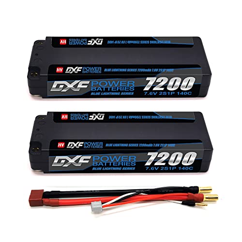 DXF 2S Lipo Akku 7,6 V 7200 mAh 140C Hartschalenkoffer Akku mit 5,0 mm Bullet to Deans T Plug für 1/8 und 1/10 RC Fahrzeuge RC Buggy Truggy RC Flugzeug UAV Drohne FPV von DXF