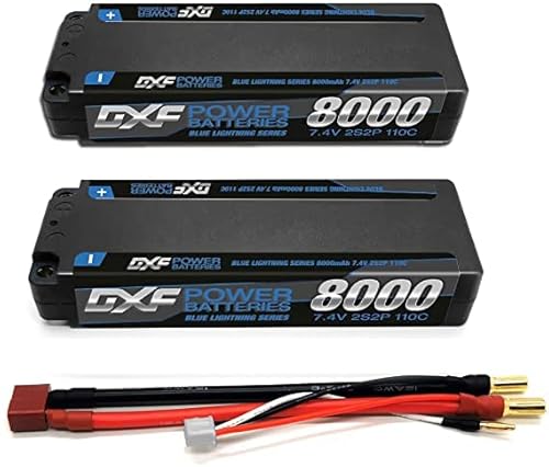 DXF 2S Lipo Akku 8000mAh 7,4V 110C Hardcase Batterie mit 5,0 mm Kugel to Deans T Stecker für RC Evader BX Auto Car Truck LKW Truggy RC Hobby （2PCS） von DXF