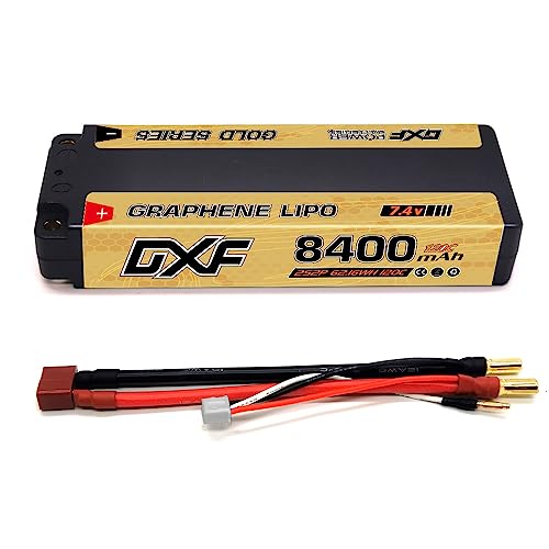 DXF 2S Lipo Akku 8400mAh 7,4V 120C Golden NGP Hardcase Batterie mit 5,0 mm Kugel to Deans T Stecker für RC Evader BX Auto Car Truck LKW Truggy RC Hobby （1PCS） von DXF