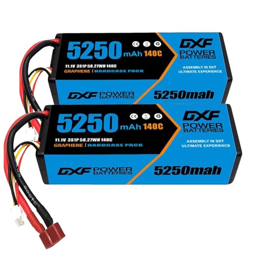 DXF 3S LiPo Akku 11.1V 140C 5250mAh Hardcase Batterie mit T Plug Steck für RC Auto, RC Flugzeug, RC Hubschrauber, RC Hobby (2 Packungen) von DXF