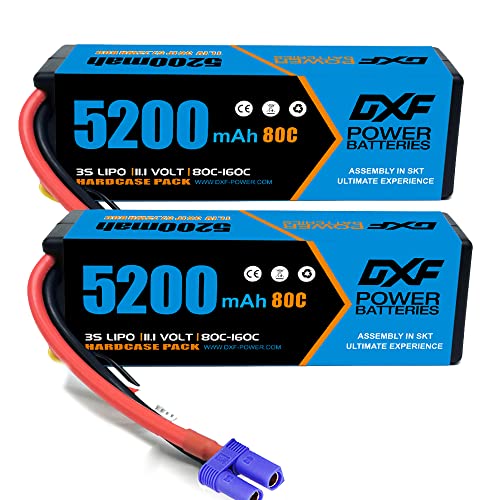 DXF 3S LiPo Akku 11.1V 80C 5200mAh Hardcase Batterie mit EC5 Steck für RC Auto, RC Flugzeug, RC Hubschrauber, RC Hobby (2 Packungen) von DXF