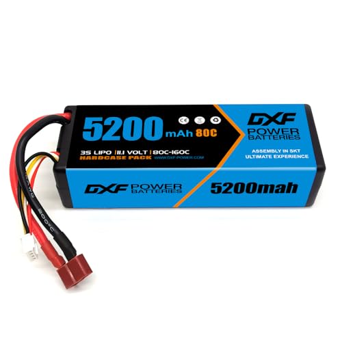 DXF 3S LiPo Akku 11.1V 80C 5200mAh Hardcase Batterie mit T Steck für RC Auto, RC Flugzeug, RC Hubschrauber, RC Hobby (1 Packungen) von DXF