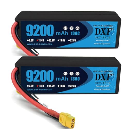 DXF 3S Lipo Akku 11,4V 9200mAh 130C Hardcase Batterie mit XT90 Stecker für RC Evader BX Auto Car Truck LKW Truggy RC Hobby (2PCS) von DXF