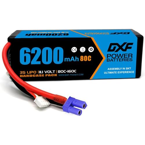 DXF 3S Lipo Akku 6200mAh 11,1V 80C 3S Hard Case mit EC5-Stecker für FPV Racing Drohnen Hubschrauber RC Evader BX Auto Car Truck LKW Truggy RC Hobby (1 Packung) von DXF