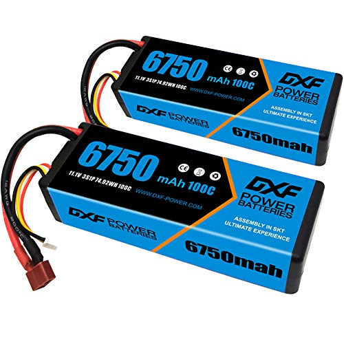 DXF 3S Lipo Akku 6750mAh 11,1V 100C 3S Hard Case mit T-Anschluss für FPV Racing Drohnen Hubschrauber RC Evader BX Auto Car Truck LKW Truggy RC Hobby (2 Packungen) von DXF