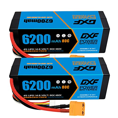 DXF 4S 6200mAh 14.8V 80C Hartschalenhülle für Lipo Akku mit hoher Kapazität mit XT90 Stecker für RC Auto im Maßstab 1:8, RC Multirotor-Flugzeuge, RC Hubschrauber, RC Boote (2 Stück) von DXF