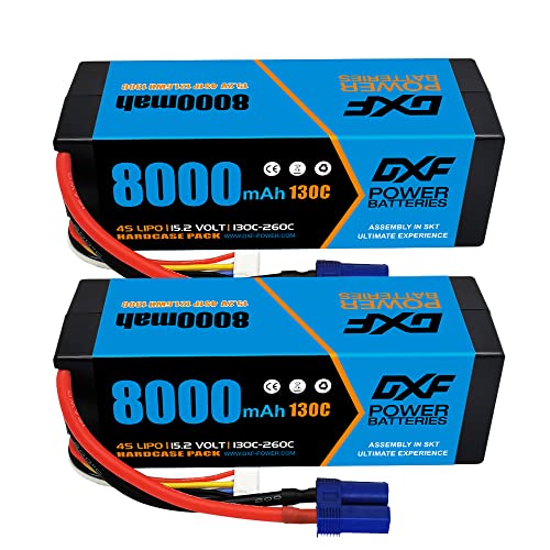 DXF 4S 8000 mAh 15,2 V 130C Hartschalenhülle für Lipo Akku mit hoher Kapazität mit EC5 Stecker für RC Auto im Maßstab 1:8, RC Multirotor-Flugzeuge, RC Hubschrauber, RC Boote (2 Stück) von DXF