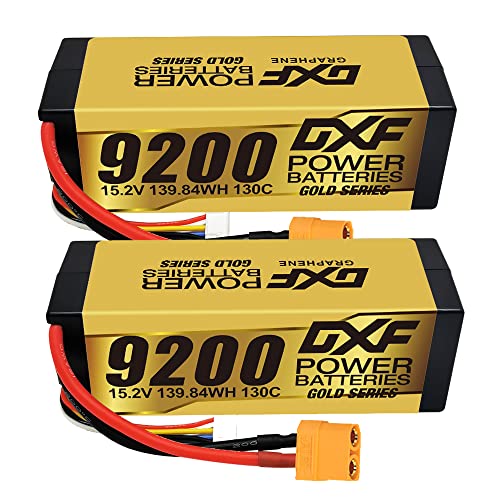 DXF 4S LiPo Akku 15.2V 130C 9200mAh Hardcase Batterie mit XT90 Steck für RC Auto, RC Flugzeug, RC Hubschrauber, RC Hobby (2 Packungen) von DXF