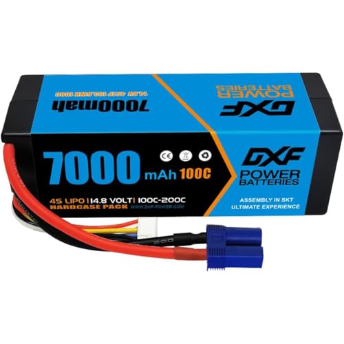 DXF 4S Lipo Batterie 14,8 V 100 C 7000 mAh Hartbatterie mit EC5-Stecker für RC 1/8 und 1/10 Auto RC Buggy Truggy RC Flugzeug UAV Drohne FPV(1PCS) von DXF