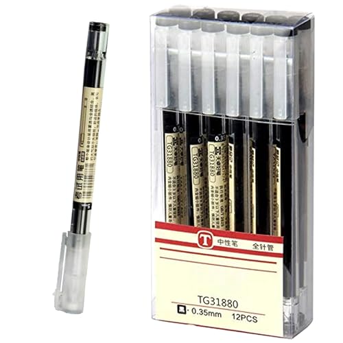 DXIA 12 Stücke 0.35 mm Gel Kugelschreiber Extrafeiner Kugelschreiber, Extrafeiner Gel Kugelschreiber, Gelroller Tintenroller für Schreiben Notizen Unterschrift Zeichnen Bürounterschriften (Schwarz) von DXI