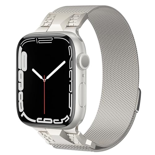 DYAOLE Apple Watch Armband ist kompatibel mit SE2/SE/9/8/7/6/5/4/3/2/1, Edelstahlarmband, Business-Armband für Apple Watch, robust und langlebig, geeignet für 42/44/45 /49MM (Starlight) von DYAOLE