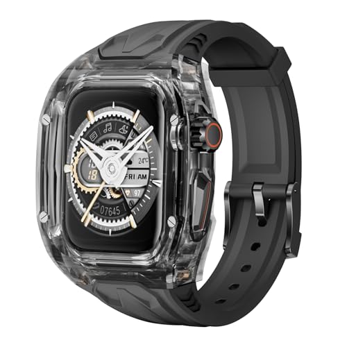 DYAOLE Apple Watch Armband 44/45mm, Modisch, Sportlich, TPU-Material, Schnalle, Schwarz-Schwarz, 45/44mm, für Apple Watch 44/45mm von DYAOLE