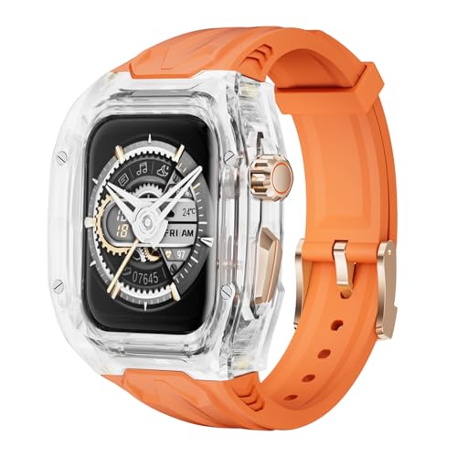 DYAOLE Apple watch Armband 44mm/45mm Apple watch armband metall+TPU-Material,langlebig, modisch für Apple watch SE2/SE/9/8/7/6/5/4 apple watch armband 44mm/45mm(Transparent-Orange) von DYAOLE