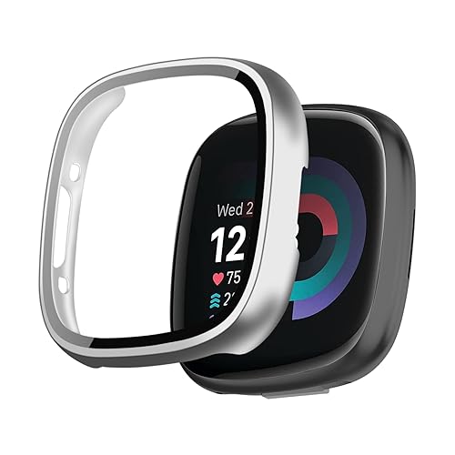 DYAOLE Hard Hülle für Fitbit Versa 4/Sense 2, 9H Härte PC Hülle Rundum Displayschutz Ultradünne Kratzfestes- Silber. von DYAOLE