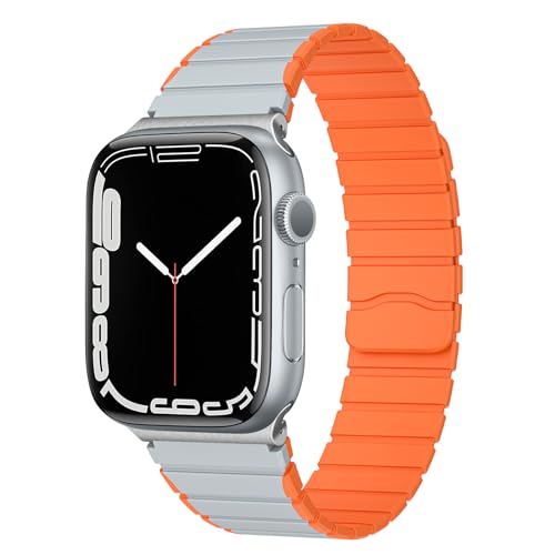 DYAOLE Kompatibel mit Apple watch Armband Apple watch Ultra2/Ultra/SE2/SE/9/8/7/6/5/4/3/2/1,Silikonmaterial,Magnetisches Armband,modisch,für apple watch armband 42/44/45/49mm(Grau-Orange) von DYAOLE