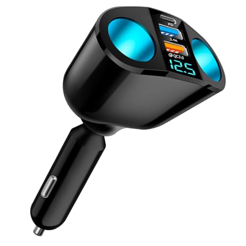 [PD 30W/2.4V] DYAOLE 2 Zigarettenanzünder verteiler,2024 neuestes Modell Zigarettenanzünder USB Buchse,USB Auto Voltmeter,Auto USB Ladegerät,Auto USB Stromanschluss,Schnellladung(Schwarz) von DYAOLE