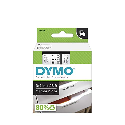 DYMO Authentic D1 45800 Etikettenband (schwarzer Druck auf transparentem Klebeband, 1,9 cm B x 6,9 cm L, 1 Kartusche) von DYMO