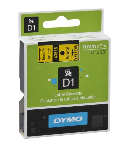 DYMO Beschriftungsband D1 43618 / 6 mm / Druck schwarz / Band gelb / für DYMO 1000+, 2000, 5500, LM 100+/150/160/200/210D/220P/260P/280/300/350/350D/360D/400/420P/450/450D/500TS/PC/PC II/PnP/PnP WiFi, LabelWriter 450 DUO, LP 200/250/300/350 von DYMO