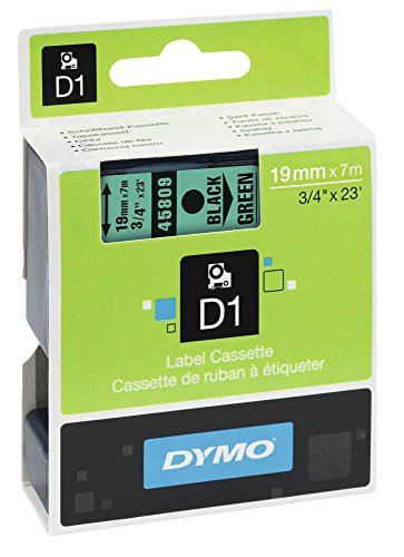 DYMO Beschriftungsband D1 45809 / 19 mm / Druck schwarz / Band grün / für DYMO 2000, 5500, LM 200/300/350/350D/360D/400/450/450D/500TS/PC/PC II/PnP WiFi, LabelWriter 450 DUO, LP 300/350/420P von DYMO