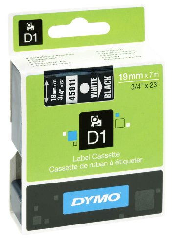 DYMO Beschriftungsband D1 45811 / 19 mm / Druck weiß / Band schwarz / für DYMO 2000, 5500, LM 200/300/350/350D/360D/400/450/450D/500TS/PC/PC II/PnP WiFi, LabelWriter 450 DUO, LP 300/350/420P von DYMO