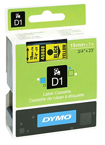 DYMO D1 45808 Beschriftungsband / 19 mm / Druck schwarz / Band gelb / für DYMO 2000, 5500, LM 200/300/350/350D/360D/400/450/450D/500TS/PC/PC II/PnP WiFi, LabelWriter 450 DUO, LP 300/350/420P von DYMO