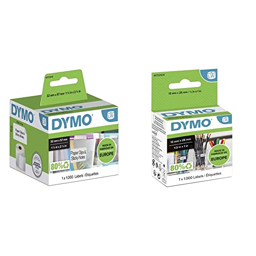 DYMO LW-Mehrzwecketiketten | 57 mm x 32 mm | Rolle mit 1.000 Etikettenband & Kleine DYMO LW- Mehrzwecketiketten | 13 mm x 25 mm | Rolle mit 1.000 leicht ablösbaren Etikettenband | selbstklebend | von DYMO