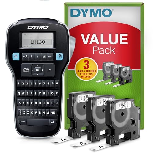 DYMO LabelManager 160 Label Maker Starter Kit, Monochrom | Handetikettiermaschine | mit 3 Rollen D1 Etikettenband | QWERTY Tastatur | ideal für Büro oder Zuhause, Schwarz von DYMO