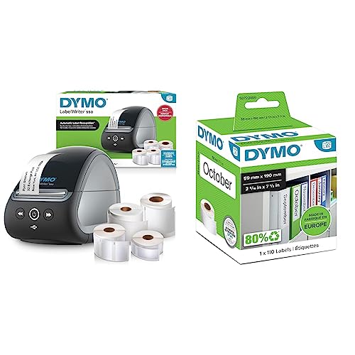 DYMO LabelWriter 550-Etikettendrucker & Etiketten | 2 x LW-Mehrzwecketiketten & Original LabelWriter-Mehrzwecketiketten/große Ordnerrücken-Etiketten | 59 mm x 190 mm von DYMO