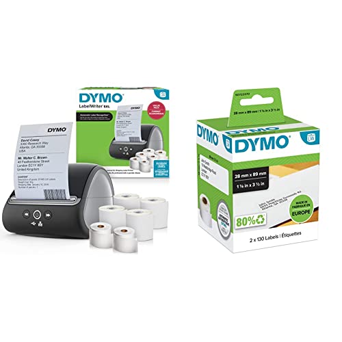 DYMO LabelWriter 5XL-Etikettendrucker & Etiketten & Original LabelWriter Adressetiketten | 28 mm x 89 mm | schwarz auf weiß | 2 Rollen mit je 130 leicht ablösbaren Etiketten (260 Etiketten) von DYMO