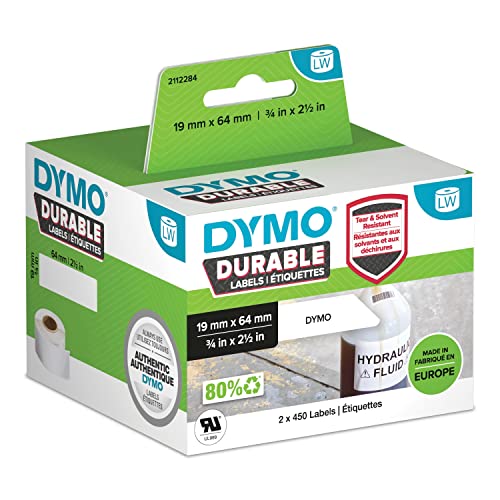 DYMO LabelWriter Hochleistungs Etiketten | 19 mm x 64 mm | weißes Polyester | Rolle mit 900 Etikettenband | für LabelWriter-Beschriftungsgerät | Originales Produkt von DYMO