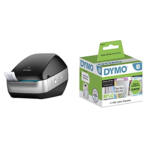 DYMO LabelWriter Wireless-Etikettendrucker, schwarz + Dymo S0722540 LW Mehrzweck-Etiketten (57 mm x 32 mm Rolle, selbstklebend) 1000 Stück schwarzer Druck auf weiß von DYMO