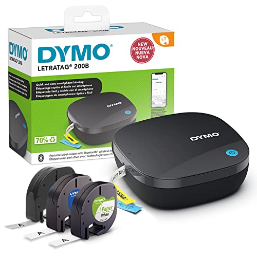 DYMO LetraTag 200B-Beschriftungsgerät mit Bluetooth | kompakter Etikettendrucker | verbindet Sich über Wireless Bluetooth-Technologie mit iOS und Android | inklusive 3 x Schriftband von DYMO