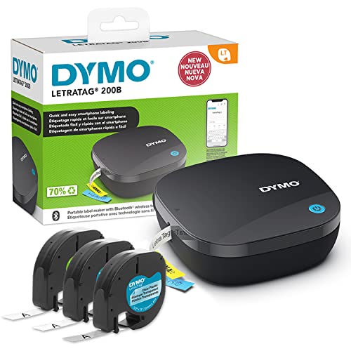 DYMO LetraTag 200B-Beschriftungsgerät mit Bluetooth | kompakter Etikettendrucker | verbindet Sich über Wireless Bluetooth-Technologie mit iOS und Android | inklusive 3 x Schriftband von DYMO