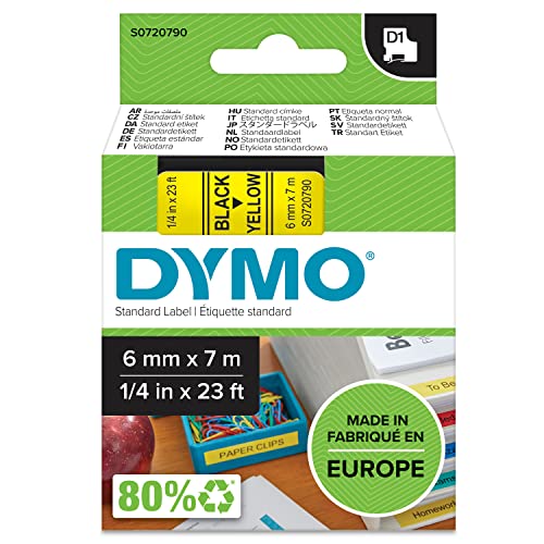 DYMO Original D1-Etikettenband, schwarz auf gelb, 6 mm x 7 m, selbstklebendes Schriftband, für LabelManager-Beschriftungsgerät von DYMO