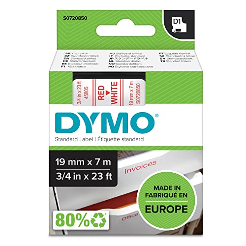 DYMO Original D1-Etikettenband | rot auf weiß | 19 mm x 7 m | selbstklebendes Schriftband | für LabelManager-Beschriftungsgerät von DYMO