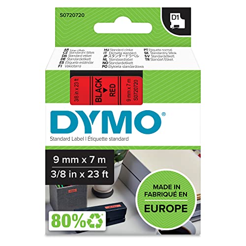 DYMO Original D1-Etikettenband | schwarz auf rot | 9 mm x 7 m | selbstklebendes Schriftband | für LabelManager-Beschriftungsgerät von DYMO