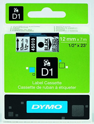 DYMO Original D1-Etikettenband | schwarz auf transparent | 12 mm x 7 m | selbstklebendes Schriftband | für LabelManager-Beschriftungsgerät von DYMO